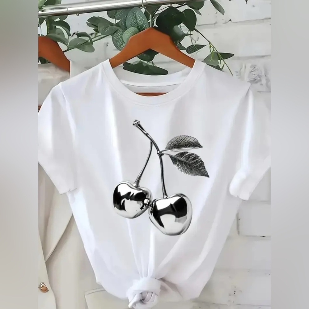 Cherry Graphic Tee Shirt Short Sleeves Cotton Size L Unisex Oversized